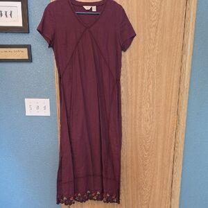 J. Jill Burgundy Linen Dress with Embroidered Hem